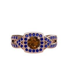 Aurora Yüzük - Dumanlı kuvars ve lab safir 14 ayar rose altın yüzük #qfvex0