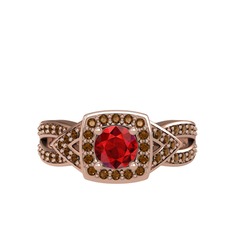 Aurora Yüzük - Garnet ve dumanlı kuvars 8 ayar rose altın yüzük #qi524s