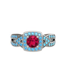 Rodolit garnet ve akuamarin 8 ayar beyaz altın yüzük