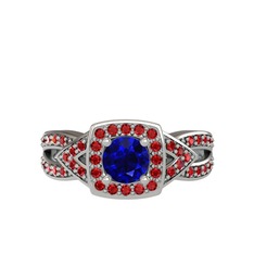 Lab safir ve garnet 14 ayar beyaz altın yüzük