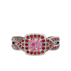Pembe kuvars ve garnet 18 ayar beyaz altın yüzük