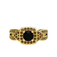 Aurora Yüzük - Siyah zirkon ve dumanlı kuvars 925 ayar altın kaplama gümüş yüzük #ua2tbl
