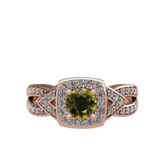 Aurora Yüzük - Peridot ve beyaz zirkon 925 ayar rose altın kaplama gümüş yüzük #ur01r5