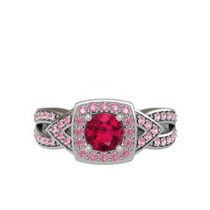 Aurora Yüzük - Rodolit garnet ve pembe kuvars 14 ayar beyaz altın yüzük #uxa62t