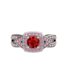 Aurora Yüzük - Garnet ve pembe kuvars 18 ayar beyaz altın yüzük #vws2li