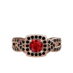 Aurora Yüzük - Garnet ve siyah zirkon 18 ayar rose altın yüzük #w1tsbq
