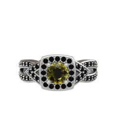 Aurora Yüzük - Peridot ve siyah zirkon 14 ayar beyaz altın yüzük #w6nq8a