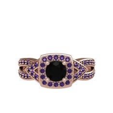 Aurora Yüzük - Siyah zirkon ve ametist 8 ayar rose altın yüzük #xxa1k8