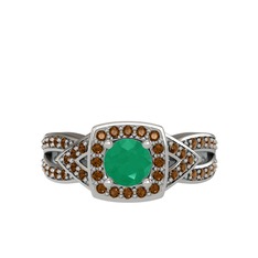 Aurora Yüzük - Kök zümrüt ve dumanlı kuvars 8 ayar beyaz altın yüzük #ygiquw