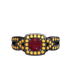 Aurora Yüzük - Kök yakut ve sitrin 925 ayar siyah rodyum kaplama gümüş yüzük #yiowzp