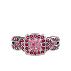 Pembe kuvars ve rodolit garnet 18 ayar beyaz altın yüzük
