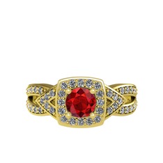 Garnet ve beyaz zirkon 8 ayar altın yüzük