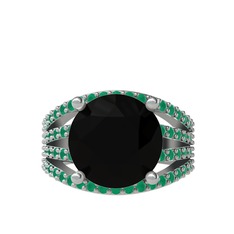Amira Yüzük - Siyah zirkon ve kök zümrüt 8 ayar beyaz altın yüzük #101xkhi