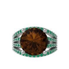 Amira Yüzük - Dumanlı kuvars ve kök zümrüt 8 ayar beyaz altın yüzük #108lj9o