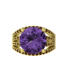 Ametist ve dumanlı kuvars 8 ayar altın yüzük