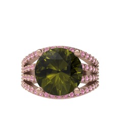 Peridot ve pembe kuvars 14 ayar rose altın yüzük