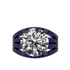 Amira Yüzük - Swarovski ve lab safir 925 ayar siyah rodyum kaplama gümüş yüzük #11g6yn5