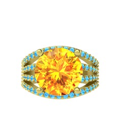 Amira Yüzük - Sitrin ve akuamarin 925 ayar altın kaplama gümüş yüzük #11gd7mn