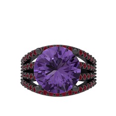 Amira Yüzük - Ametist ve kök yakut 925 ayar siyah rodyum kaplama gümüş yüzük #12i2qyp