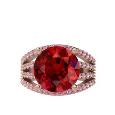 Garnet ve pembe kuvars 14 ayar rose altın yüzük