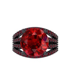 Garnet ve kök yakut 925 ayar siyah rodyum kaplama gümüş yüzük