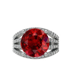 Garnet ve swarovski 14 ayar beyaz altın yüzük