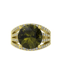 Peridot ve beyaz zirkon 18 ayar altın yüzük