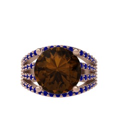 Dumanlı kuvars ve lab safir 14 ayar rose altın yüzük