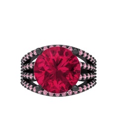 Rodolit garnet ve pembe kuvars 925 ayar siyah rodyum kaplama gümüş yüzük