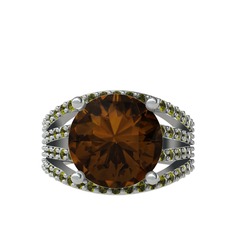 Amira Yüzük - Dumanlı kuvars ve peridot 18 ayar beyaz altın yüzük #165x9md