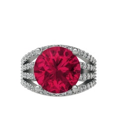 Rodolit garnet ve swarovski 14 ayar beyaz altın yüzük