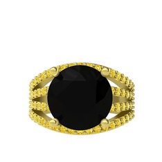 Amira Yüzük - Siyah zirkon ve sitrin 8 ayar altın yüzük #18aznue