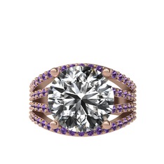 Swarovski ve ametist 14 ayar rose altın yüzük