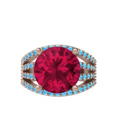 Rodolit garnet ve akuamarin 18 ayar rose altın yüzük