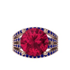 Rodolit garnet ve lab safir 8 ayar rose altın yüzük