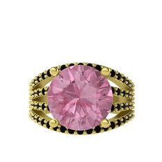 Amira Yüzük - Pembe kuvars ve siyah zirkon 18 ayar altın yüzük #19hcgqb