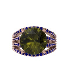 Peridot ve lab safir 8 ayar rose altın yüzük