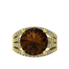Amira Yüzük - Dumanlı kuvars ve pırlanta 925 ayar altın kaplama gümüş yüzük (0.93 karat) #19v1v8h