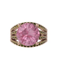 Pembe kuvars ve peridot 18 ayar rose altın yüzük