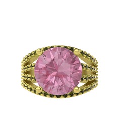 Pembe kuvars ve peridot 8 ayar altın yüzük