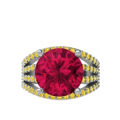 Rodolit garnet ve sitrin 18 ayar beyaz altın yüzük