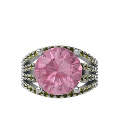 Pembe kuvars ve peridot 14 ayar beyaz altın yüzük