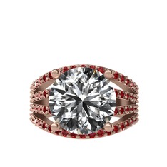 Beyaz zirkon ve garnet 8 ayar rose altın yüzük