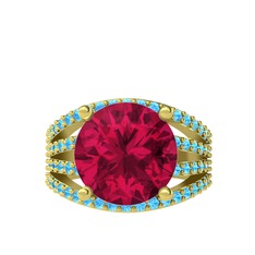 Amira Yüzük - Rodolit garnet ve akuamarin 8 ayar altın yüzük #1cn8ic1