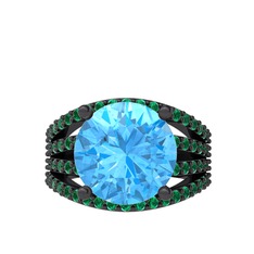 Amira Yüzük - Akuamarin ve yeşil kuvars 925 ayar siyah rodyum kaplama gümüş yüzük #1cty8lg