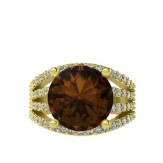 Amira Yüzük - Dumanlı kuvars ve swarovski 925 ayar altın kaplama gümüş yüzük #1dqg37j