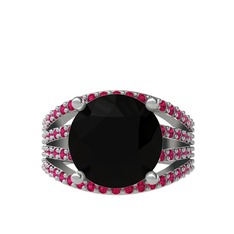 Amira Yüzük - Siyah zirkon ve rodolit garnet 14 ayar beyaz altın yüzük #1e2by59