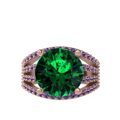 Amira Yüzük - Yeşil kuvars ve ametist 14 ayar rose altın yüzük #1f3s6zq