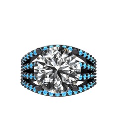Amira Yüzük - Swarovski ve akuamarin 925 ayar siyah rodyum kaplama gümüş yüzük #1g9ikbe