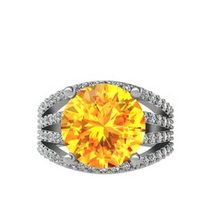 Amira Yüzük - Sitrin ve beyaz zirkon 14 ayar beyaz altın yüzük #1h0nc24